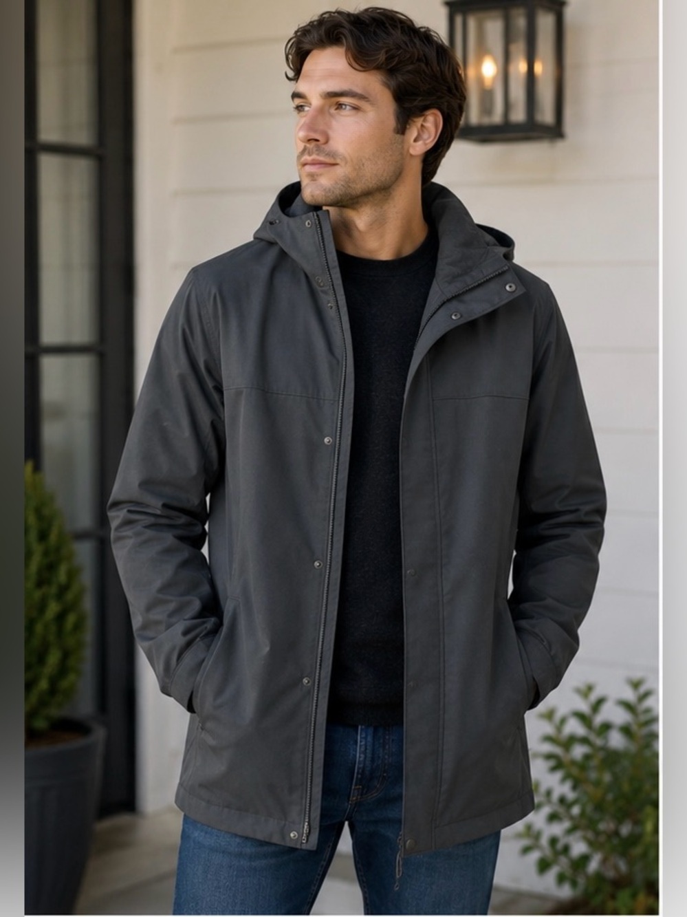 Columbia Hooded Softshell Jacket Men’s Small Charcoal Grey Waterproof Coat